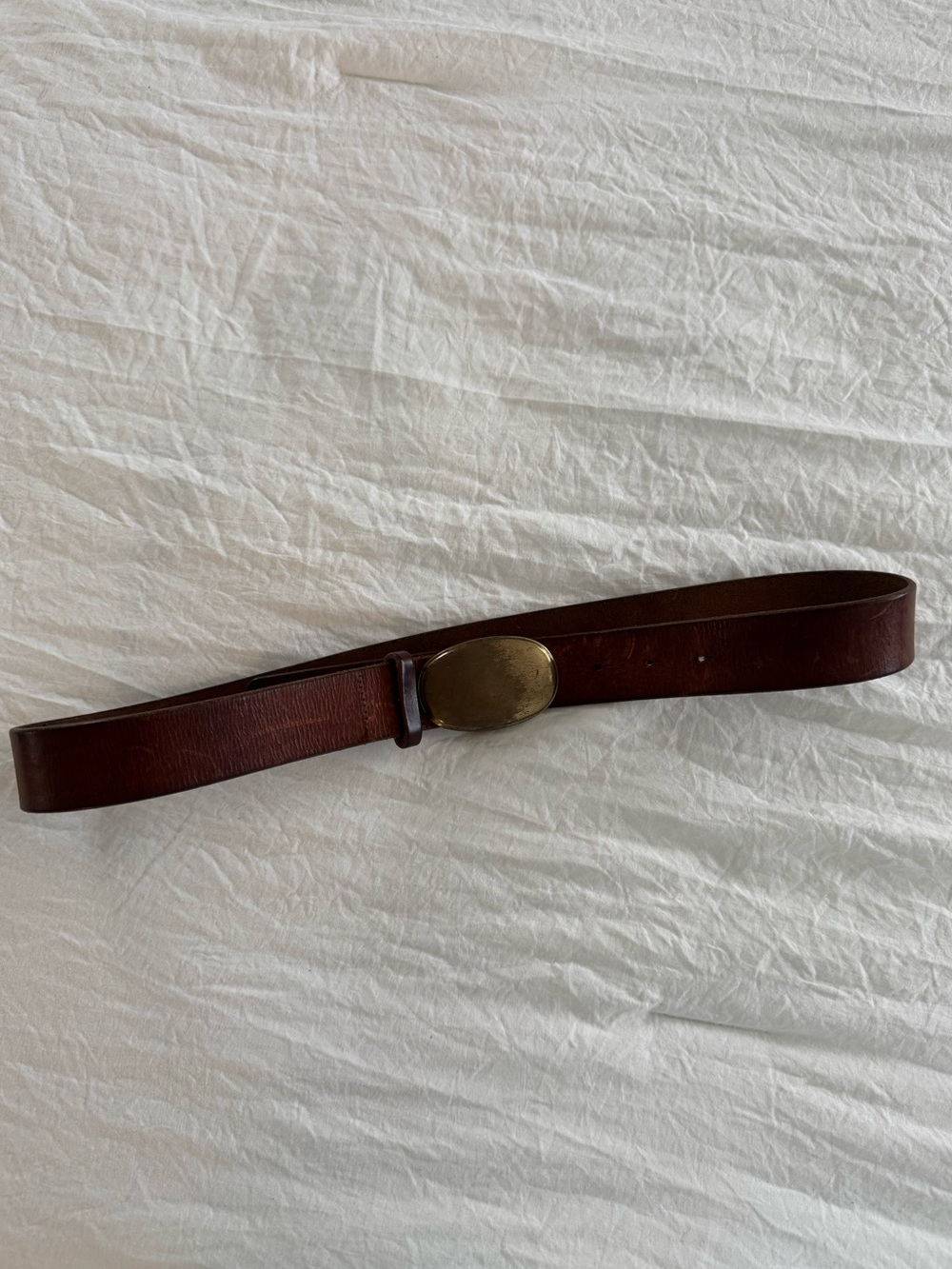 J.Crew Brown Leather Oval Brass Buckle Belt - Picture 2 of 6